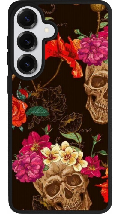Samsung Galaxy S26+ Case Hülle - Silikon schwarz Skulls and flowers