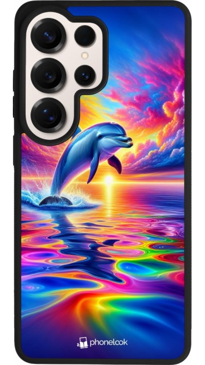 Coque Samsung Galaxy S26 Ultra - Silicone rigide noir Dauphin arc-en-ciel heureux