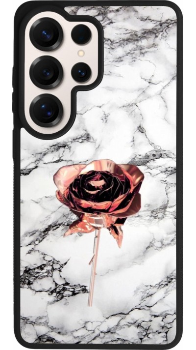 Coque Samsung Galaxy S26 Ultra - Silicone rigide noir Marble Rose Gold
