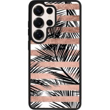Coque Samsung Galaxy S26 Ultra - Silicone rigide noir Palm trees gold stripes