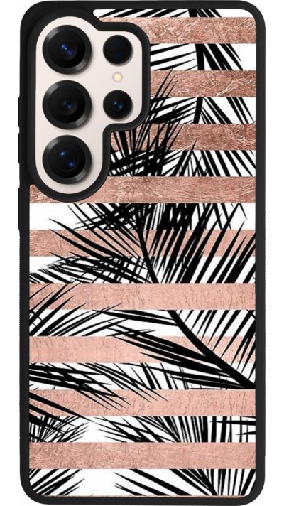 Coque Samsung Galaxy S26 Ultra - Silicone rigide noir Palm trees gold stripes