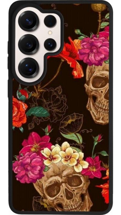 Coque Samsung Galaxy S26 Ultra - Silicone rigide noir Skulls and flowers