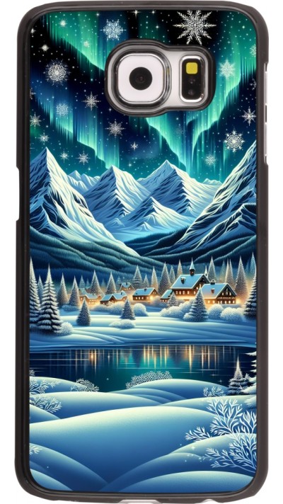 Samsung Galaxy S6 Case Hülle - Verschneites Bergdorf am See in der Nacht