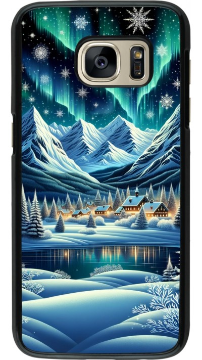 Samsung Galaxy S7 Case Hülle - Verschneites Bergdorf am See in der Nacht