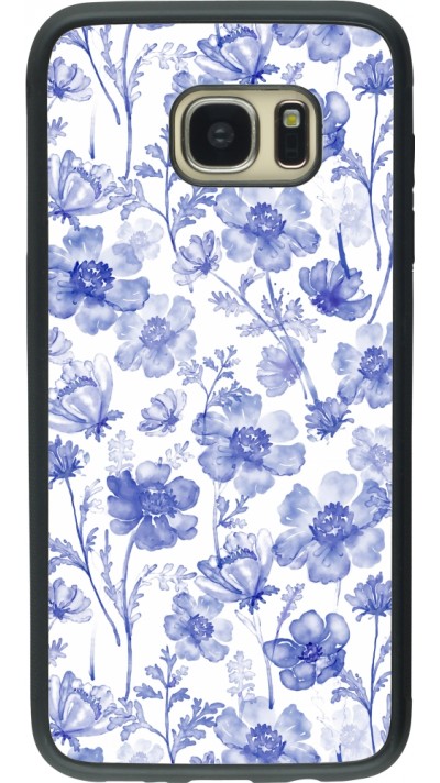 Samsung Galaxy S7 edge Case Hülle - Silikon schwarz Spring 23 watercolor blue flowers