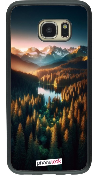 Samsung Galaxy S7 edge Case Hülle - Silikon schwarz Sonnenuntergang Waldsee