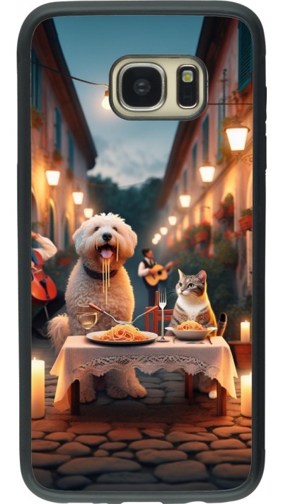 Samsung Galaxy S7 edge Case Hülle - Silikon schwarz Valentin 2024 Hund & Katze Kerzenlicht