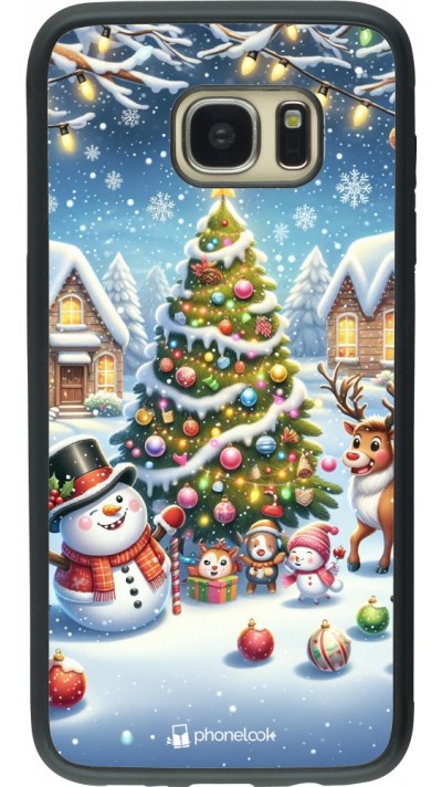 Samsung Galaxy S7 edge Case Hülle - Silikon schwarz Weihnachten 2023 Schneemann und Tannenbaum