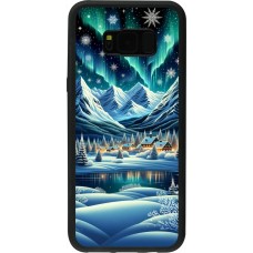 Samsung Galaxy S8+ Case Hülle - Silikon schwarz Verschneites Bergdorf am See in der Nacht