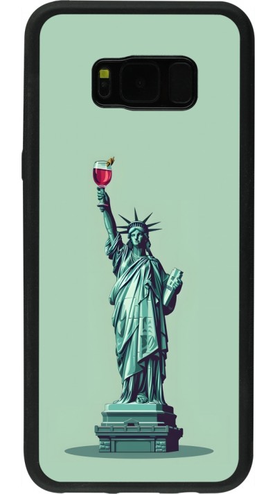 Coque Samsung Galaxy S8+ - Silicone rigide noir Wine Statue de la liberté avec un verre de vin Coque Samsung Galaxy S8+ - Silicone rigide noir Wine Statue de la liberté avec un verre de vin