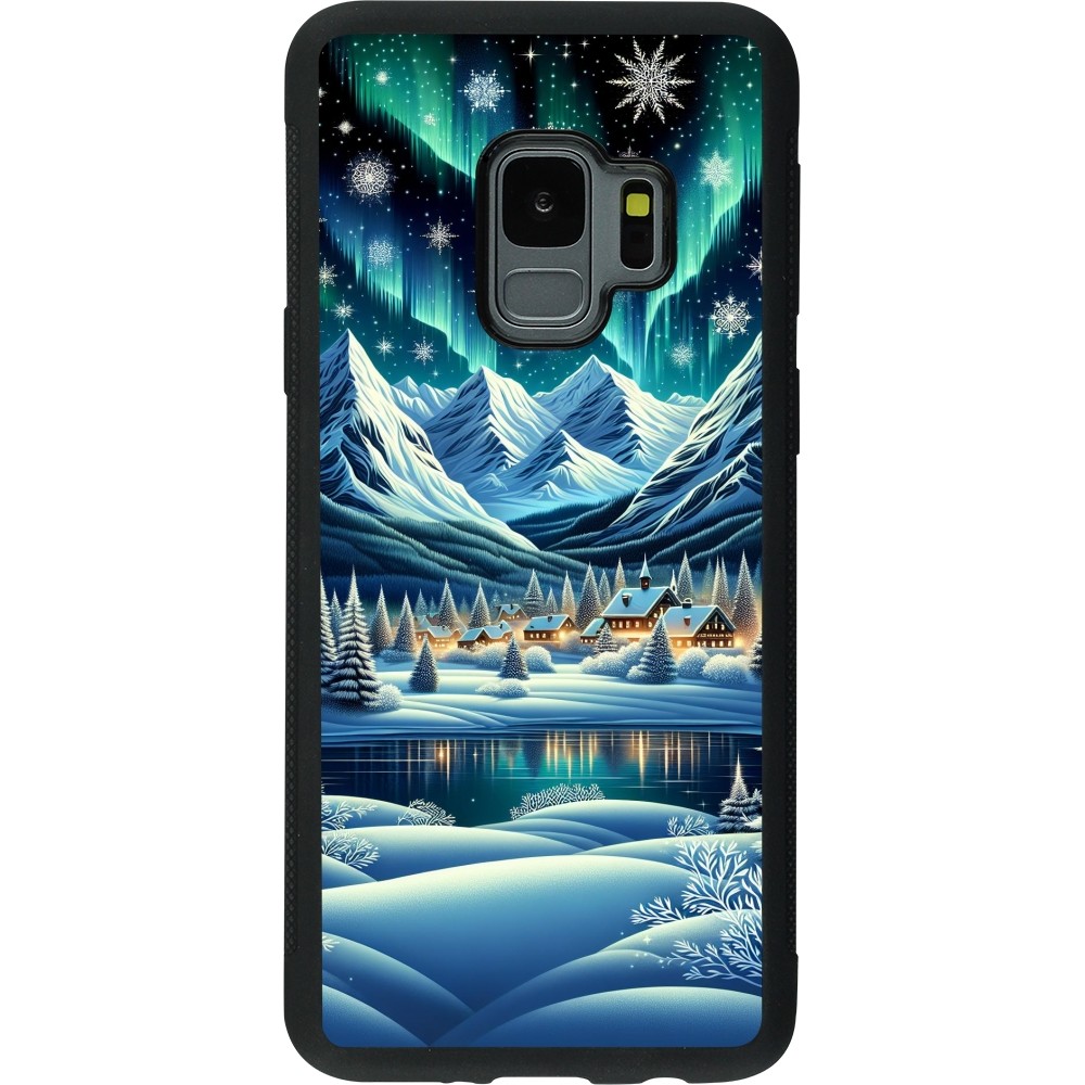Samsung Galaxy S9 Case Hülle - Silikon schwarz Verschneites Bergdorf am See in der Nacht