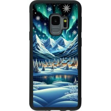 Samsung Galaxy S9 Case Hülle - Silikon schwarz Verschneites Bergdorf am See in der Nacht