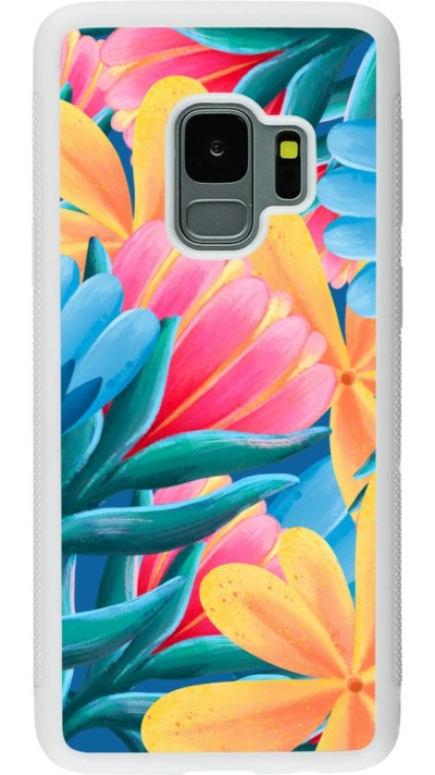 Samsung Galaxy S9 Case Hülle - Silikon weiss Spring 23 colorful flowers