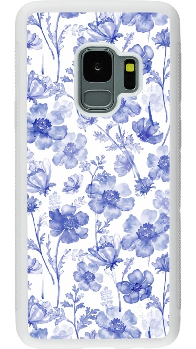 Samsung Galaxy S9 Case Hülle - Silikon weiss Spring 23 watercolor blue flowers