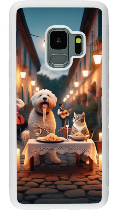 Samsung Galaxy S9 Case Hülle - Silikon weiss Valentin 2024 Hund & Katze Kerzenlicht