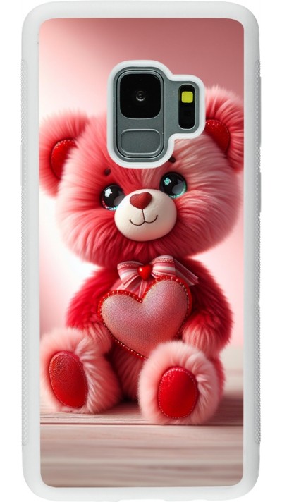 Samsung Galaxy S9 Case Hülle - Silikon weiss Valentin 2024 Rosaroter Teddybär