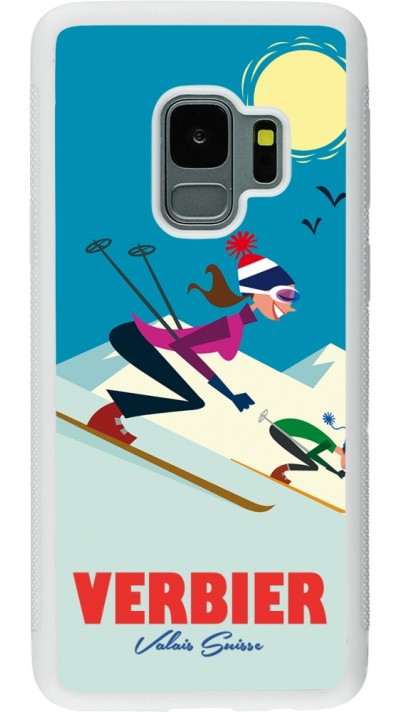 Samsung Galaxy S9 Case Hülle - Silikon weiss Verbier Ski Downhill