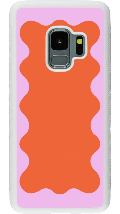Samsung Galaxy S9 Case Hülle - Silikon weiss Wavy Rectangle Orange Pink