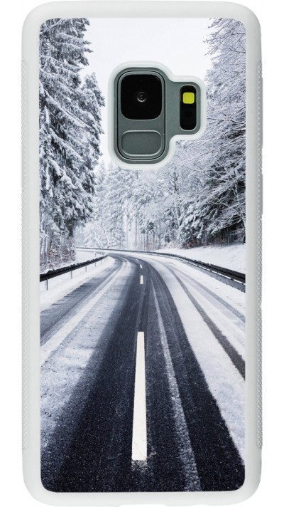 Samsung Galaxy S9 Case Hülle - Silikon weiss Winter 22 Snowy Road