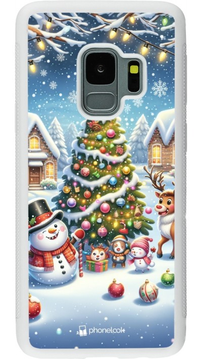 Samsung Galaxy S9 Case Hülle - Silikon weiss Weihnachten 2023 Schneemann und Tannenbaum