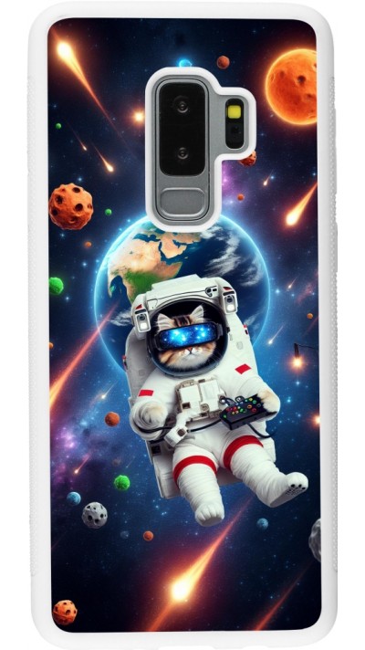 Samsung Galaxy S9+ Case Hülle - Silikon weiss VR SpaceCat Odyssee