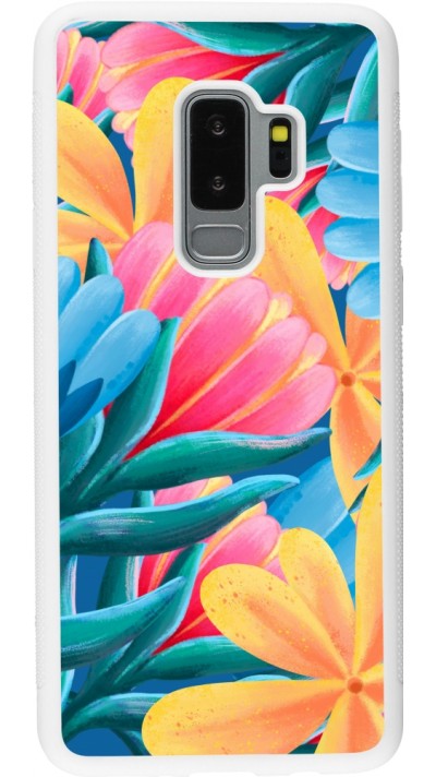 Samsung Galaxy S9+ Case Hülle - Silikon weiss Spring 23 colorful flowers