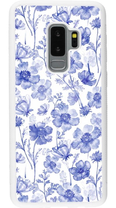 Samsung Galaxy S9+ Case Hülle - Silikon weiss Spring 23 watercolor blue flowers