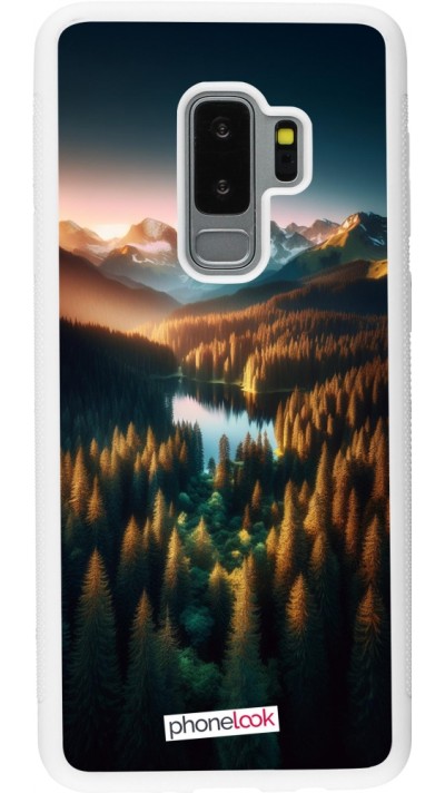 Samsung Galaxy S9+ Case Hülle - Silikon weiss Sonnenuntergang Waldsee