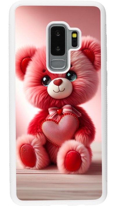 Samsung Galaxy S9+ Case Hülle - Silikon weiss Valentin 2024 Rosaroter Teddybär