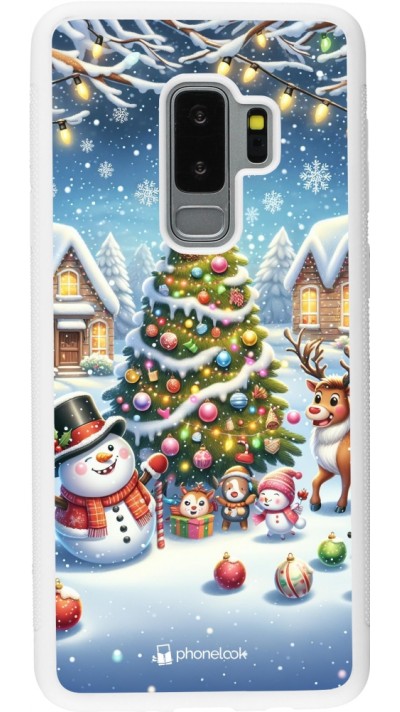 Samsung Galaxy S9+ Case Hülle - Silikon weiss Weihnachten 2023 Schneemann und Tannenbaum