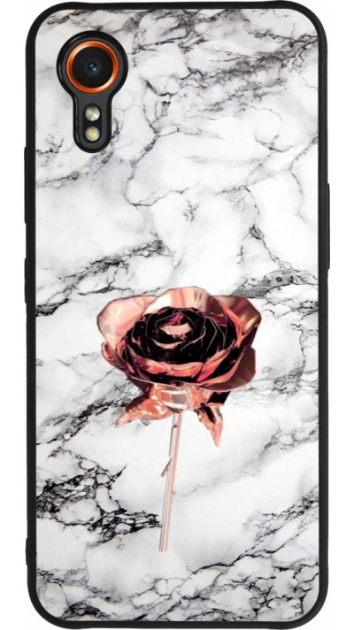 Coque Samsung Galaxy XCover 7 - Silicone rigide noir Marble Rose Gold