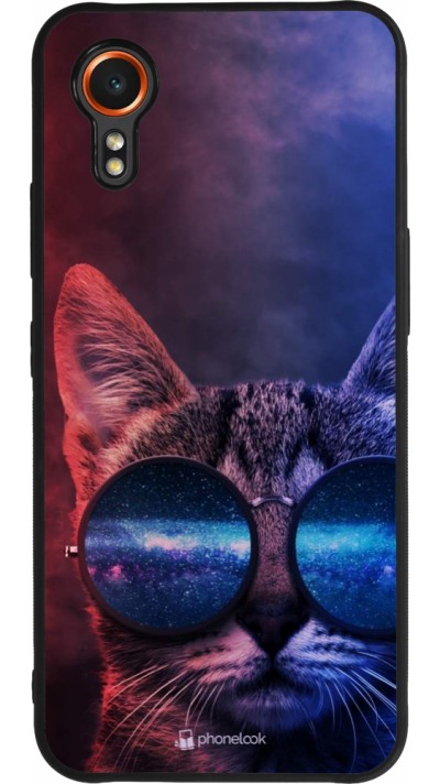 Samsung Galaxy XCover 7 Case Hülle - Silikon schwarz Red Blue Cat Glasses
