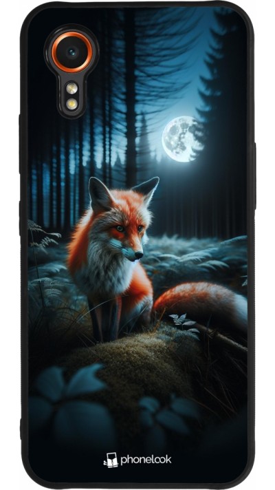 Coque Samsung Galaxy XCover 7 - Silicone rigide noir Renard lune forêt