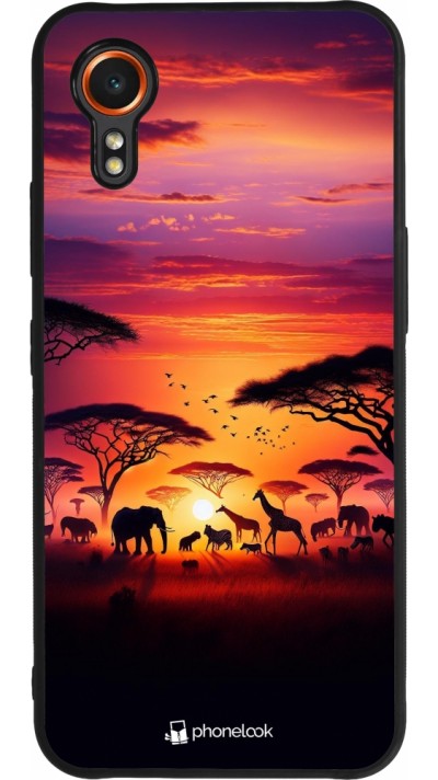 Samsung Galaxy XCover 7 Case Hülle - Silikon schwarz Safari Sonnenuntergang Wildtiere