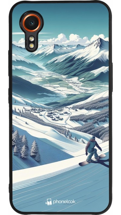 Coque Samsung Galaxy XCover 7 - Silicone rigide noir Snowboarder Montagne
