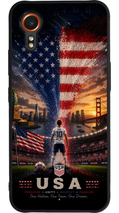 Coque Samsung Galaxy XCover 7 - Silicone rigide noir Football États-Unis splash 2026
