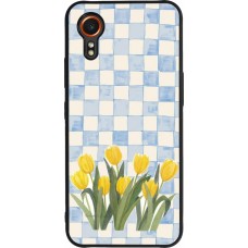Coque Samsung Galaxy XCover 7 - Silicone rigide noir Blue vichy tulips Spring 2026