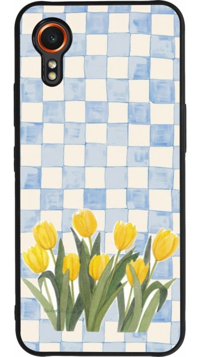 Coque Samsung Galaxy XCover 7 - Silicone rigide noir Blue vichy tulips Spring 2026