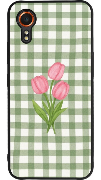 Coque Samsung Galaxy XCover 7 - Silicone rigide noir Green vichy tulips Spring 2026