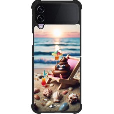 Samsung Galaxy Z Flip3 5G Case Hülle - Silikon schwarz Kackhaufen Emoji auf Liegestuhl