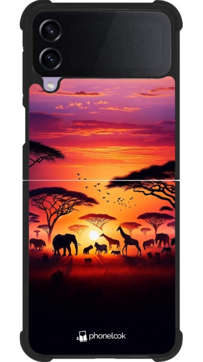 Samsung Galaxy Z Flip3 5G Case Hülle - Silikon schwarz Safari Sonnenuntergang Wildtiere