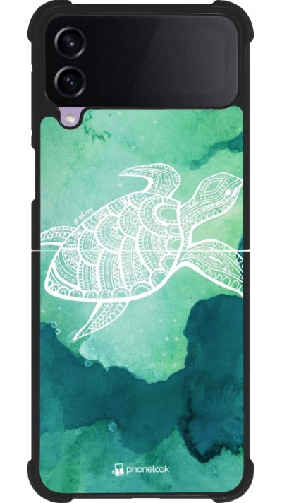 Samsung Galaxy Z Flip3 5G Case Hülle - Silikon schwarz Turtle Aztec Watercolor