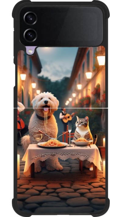 Samsung Galaxy Z Flip3 5G Case Hülle - Silikon schwarz Valentin 2024 Hund & Katze Kerzenlicht