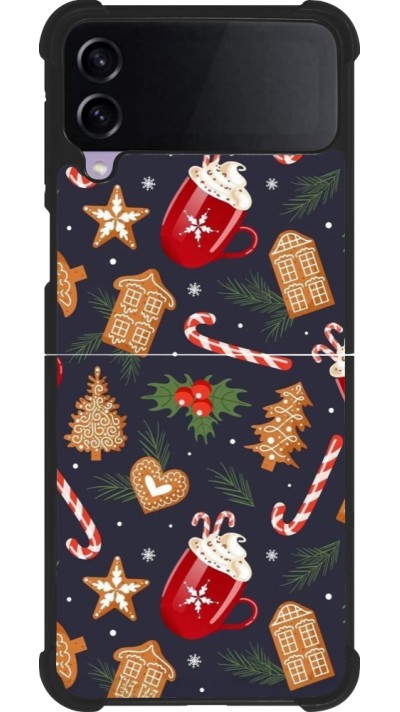 Samsung Galaxy Z Flip4 Case Hülle - Silikon schwarz Christmas 25 Pattern Gingerbread House