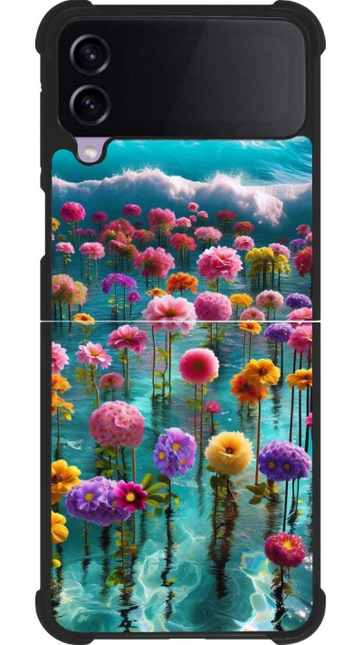 Samsung Galaxy Z Flip4 Case Hülle - Silikon schwarz Blumenmeer Wellen