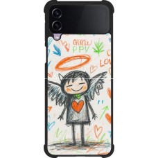 Coque Samsung Galaxy Z Flip4 - Silicone rigide noir Little Angel Sketch Love
