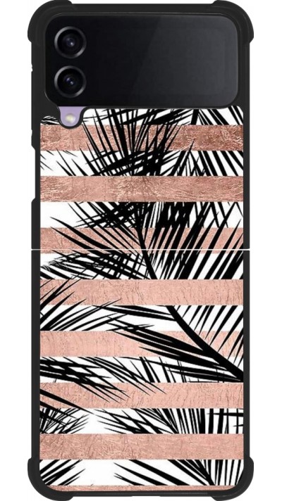 Coque Samsung Galaxy Z Flip4 - Silicone rigide noir Palm trees gold stripes