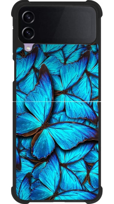 Coque Samsung Galaxy Z Flip4 - Silicone rigide noir Papillon bleu