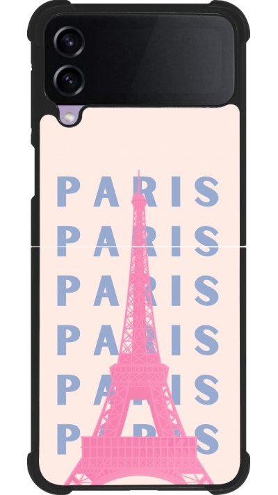 Coque Samsung Galaxy Z Flip4 - Silicone rigide noir Paris Pink Print