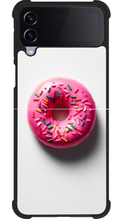 Samsung Galaxy Z Flip4 Case Hülle - Silikon schwarz Weisser Hintergrund, pinker Donut